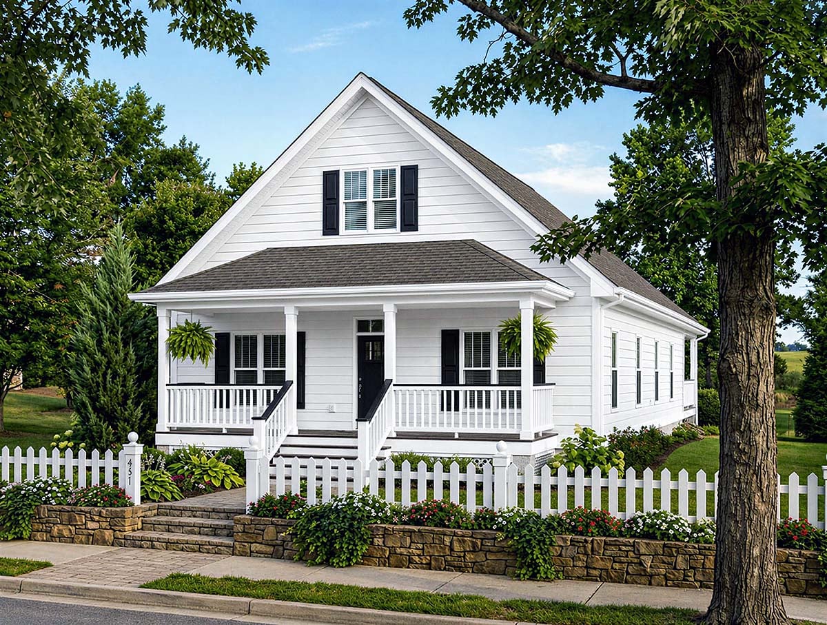 Elevation of Cottage   Narrow Lot   Traditional   Vacation   House Plan 74001