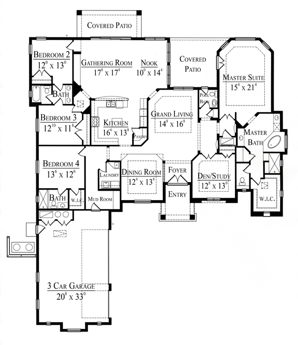 First Floor Plan of Mediterranean   Southwest   House Plan 74202