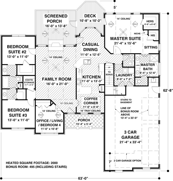 First Floor Plan of Traditional   House Plan 74806