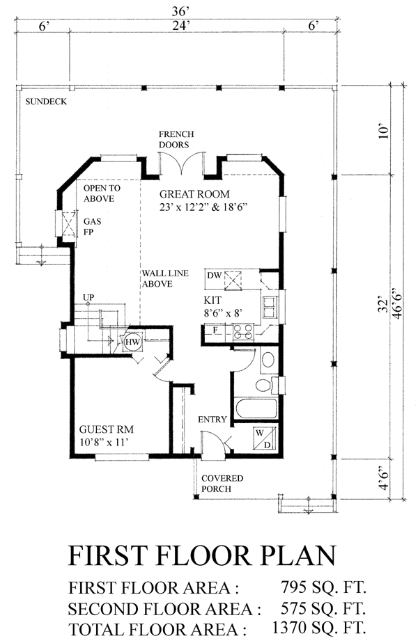 First Floor Plan of Cabin   Contemporary   Vacation   House Plan 76012