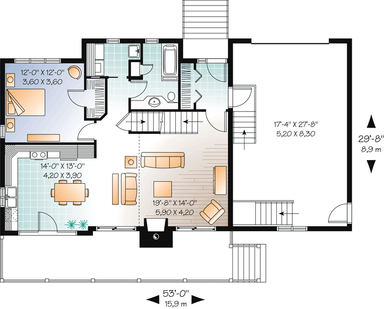First Floor Plan of Coastal   Country   Vacation   House Plan 76238