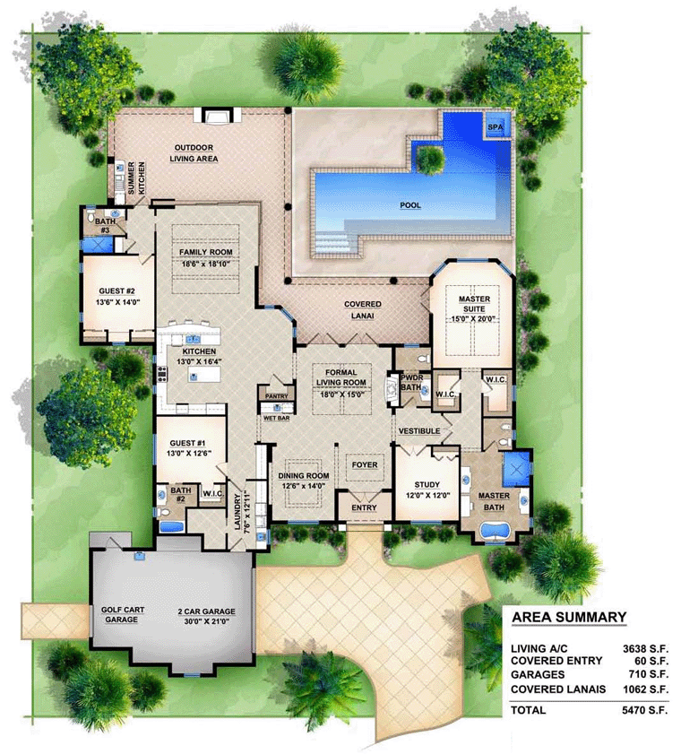 First Floor Plan of Mediterranean House Plan 78104