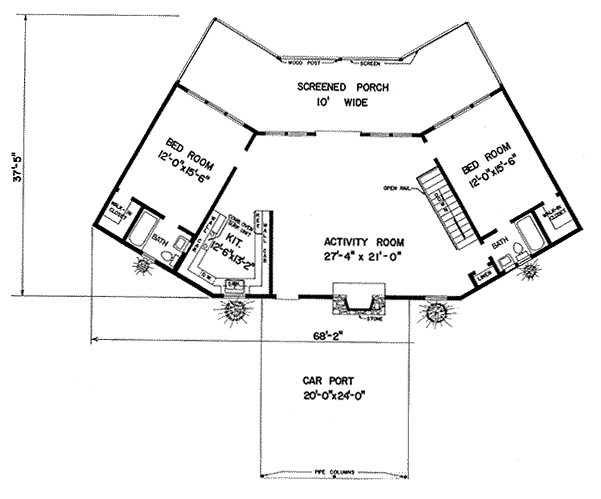 First Floor Plan of Contemporary   Retro   House Plan 78927