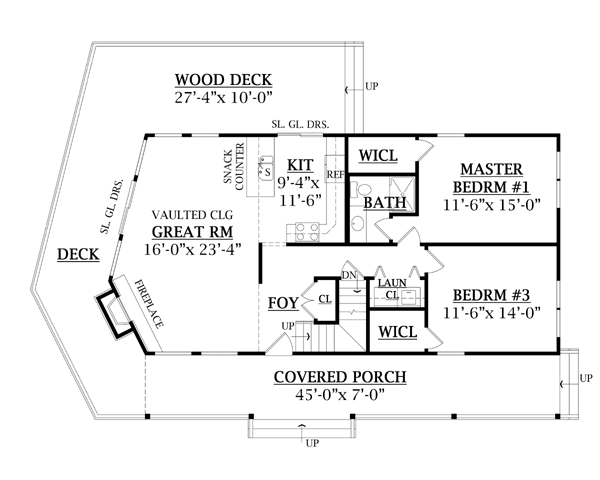 First Floor Plan of Cabin   Country   Log   Vacation   House Plan 79505