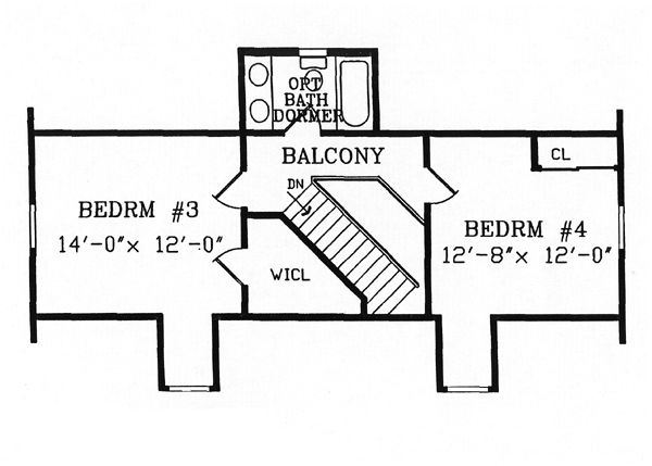 Second Floor Plan of Cape Cod   Cottage   Country   Traditional   Vacation   House Plan 79510