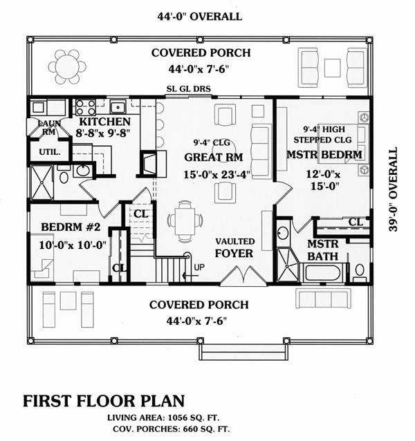 First Floor Plan of Cape Cod   Cottage   Country   Farmhouse  Traditional   Vacation   House Plan 79517