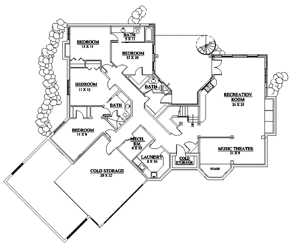 Lower Floor Plan of European   Hillside   House Plan 79832