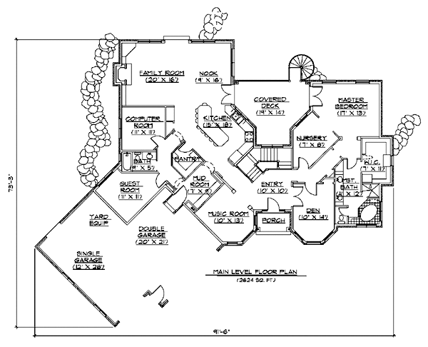 First Floor Plan of European   Hillside   House Plan 79832