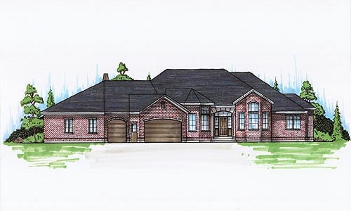 Elevation of European   Hillside   House Plan 79832