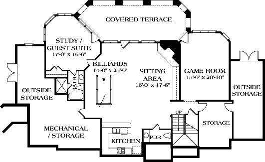 Lower Floor Plan of Cottage   Country   Earth Sheltered s Hillside   House Plan 85544