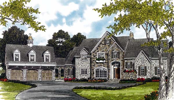 Elevation of Cottage   Country   Earth Sheltered s Hillside   House Plan 85544