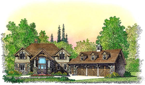 Elevation of Bungalow   Craftsman   Luxury   House Plan 86076