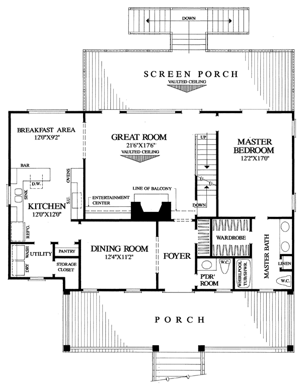 First Floor Plan of Colonial   Cottage   Country   Farmhouse  Southern   Traditional   House Plan 86275