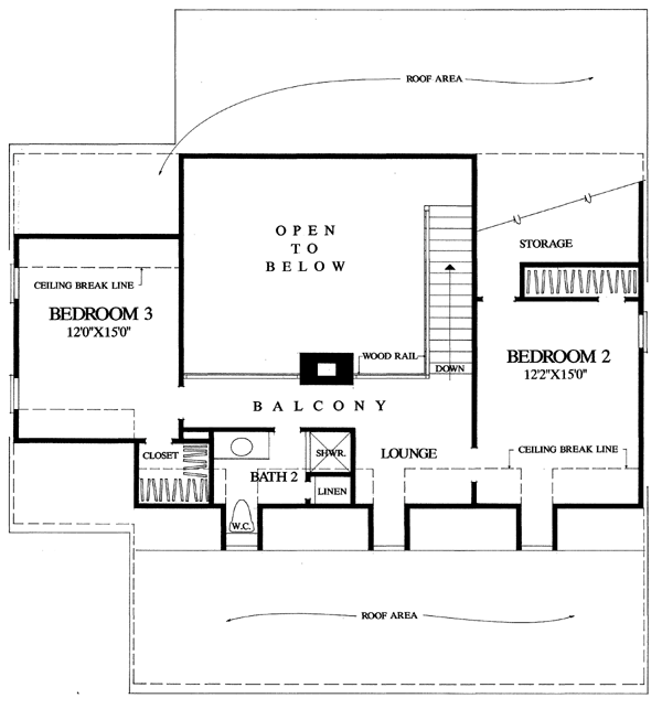 Second Floor Plan of Colonial   Cottage   Country   Farmhouse  Southern   Traditional   House Plan 86275