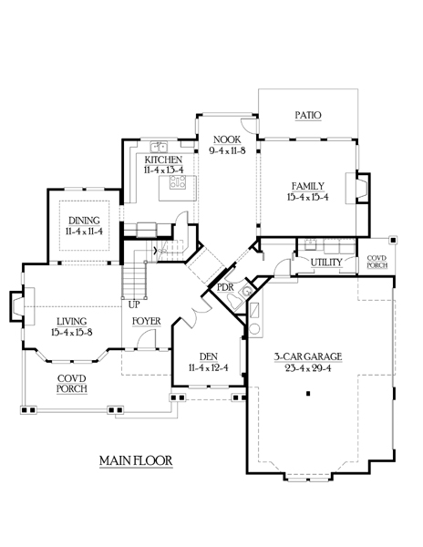 First Floor Plan of Craftsman   House Plan 87402