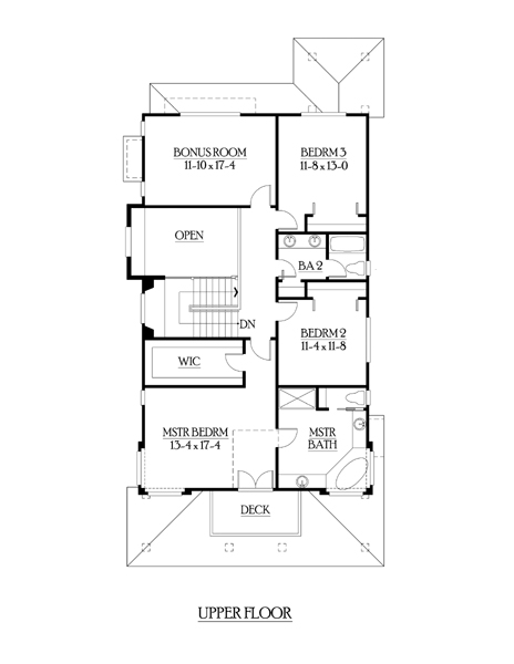 Second Floor Plan of Craftsman   Narrow Lot   House Plan 87447