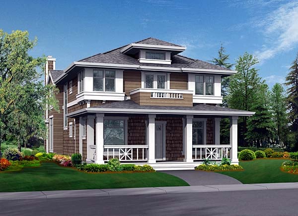 Elevation of Craftsman   Narrow Lot   House Plan 87447