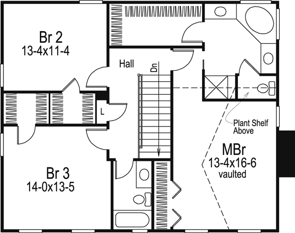 Second Floor Plan of Colonial   Country   Southern   Traditional   House Plan 87803