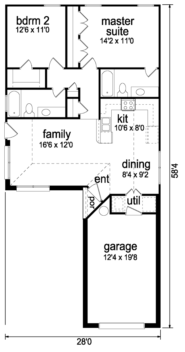 First Floor Plan of Traditional   House Plan 88633