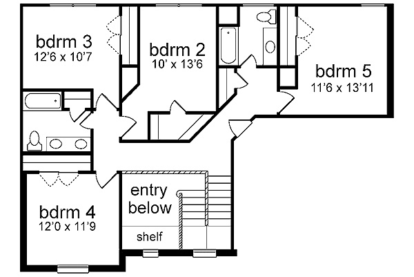 Second Floor Plan of European   House Plan 89832