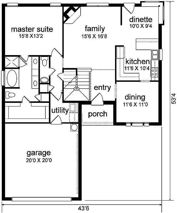 First Floor Plan of Traditional   House Plan 89862