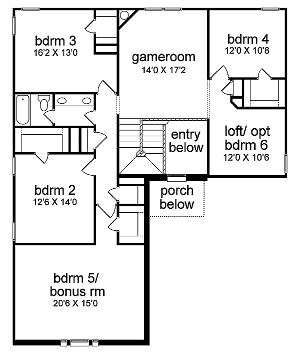 Second Floor Plan of Traditional   House Plan 89862
