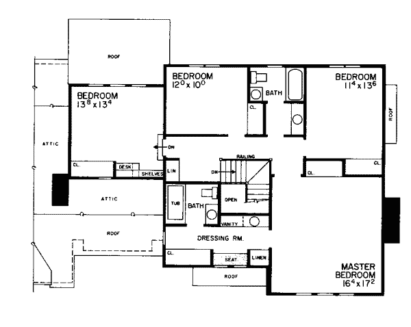 Second Floor Plan of European   Tudor   House Plan 90295