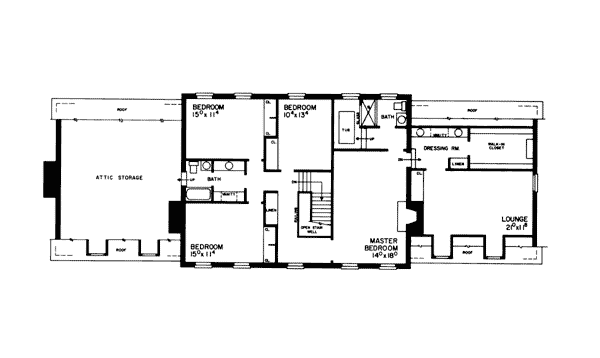 Second Floor Plan of Colonial   House Plan 90297