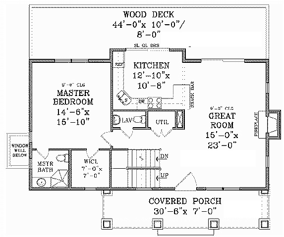 First Floor Plan of Bungalow   Cottage   Craftsman   Farmhouse  Hillside   Vacation   House Plan 90625