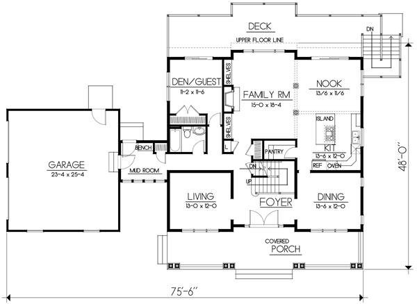 First Floor Plan of Craftsman   House Plan 90757