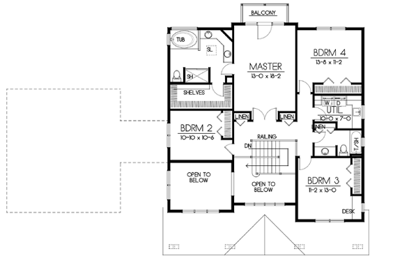 Second Floor Plan of Craftsman   House Plan 90757