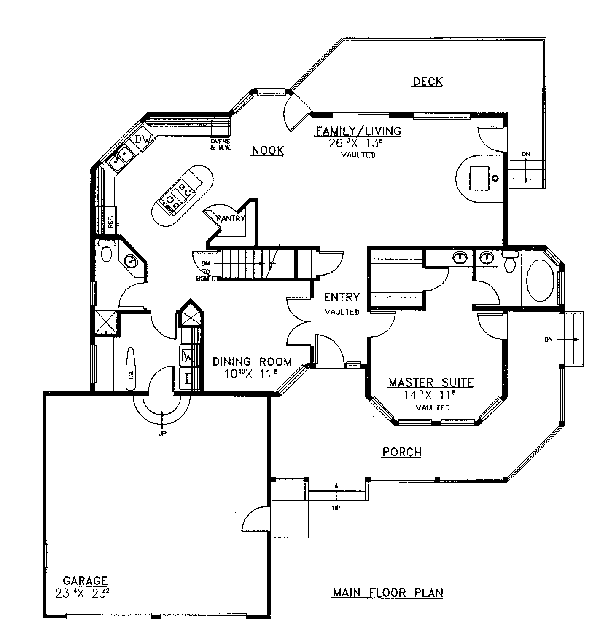 First Floor Plan of Ranch   House Plan 91739
