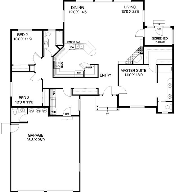 First Floor Plan of Ranch   House Plan 91743