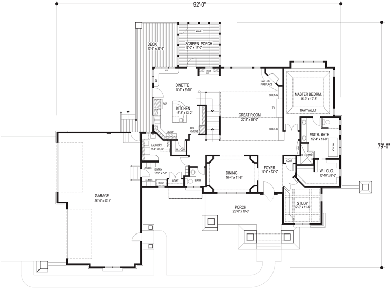 First Floor Plan of Craftsman   House Plan 92351