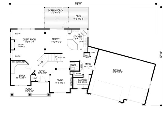 First Floor Plan of Craftsman   House Plan 92393