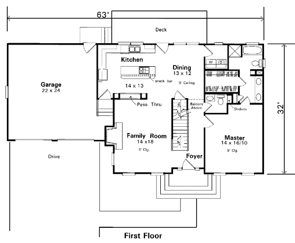 First Floor Plan of Cape Cod   Country   House Plan 93411