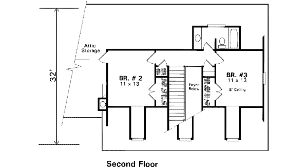 Second Floor Plan of Cape Cod   Country   House Plan 93411