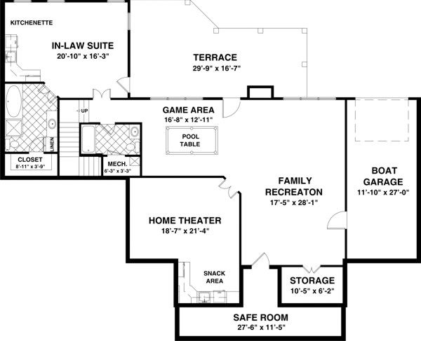 Lower Floor Plan of Craftsman   House Plan 93483