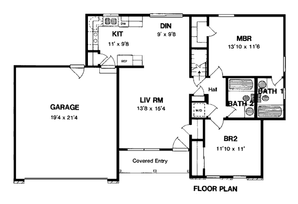 First Floor Plan of Ranch   House Plan 94127