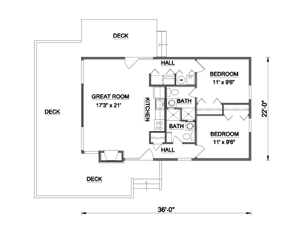 First Floor Plan of Cabin   Vacation   House Plan 94307