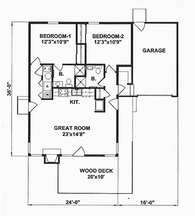 First Floor Plan of Cabin   Contemporary   Vacation   House Plan 94320