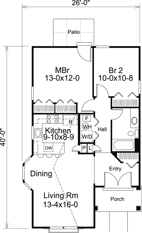 First Floor Plan of Bungalow   Country   Ranch   Saltbox   Traditional   House Plan 95813