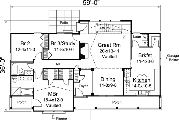 First Floor Plan of Cabin   Cottage   Country   Traditional   House Plan 95874
