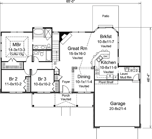 First Floor Plan of Cape Cod   Colonial   Country   Craftsman   Ranch   Traditional   House Plan 95894