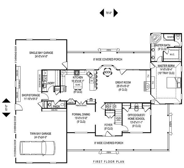 First Floor Plan of Country   Farmhouse  Traditional   House Plan 96880