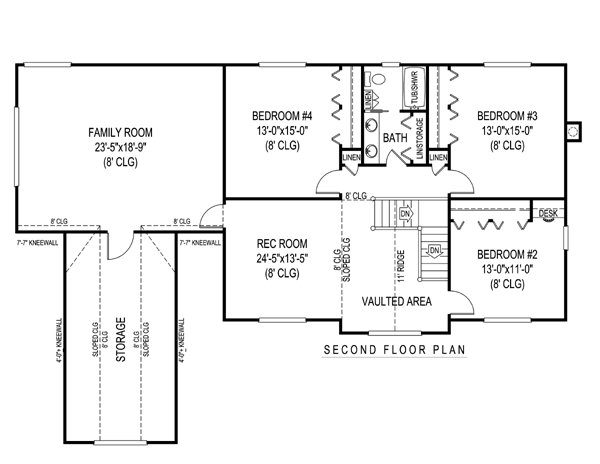 Second Floor Plan of Country   Farmhouse  Traditional   House Plan 96880