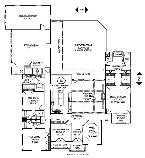 First Floor Plan of Luxury   Tudor   House Plan 96884