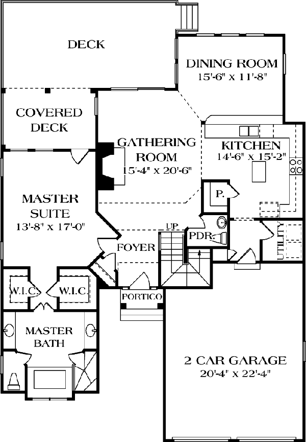 First Floor Plan of Traditional   House Plan 96996