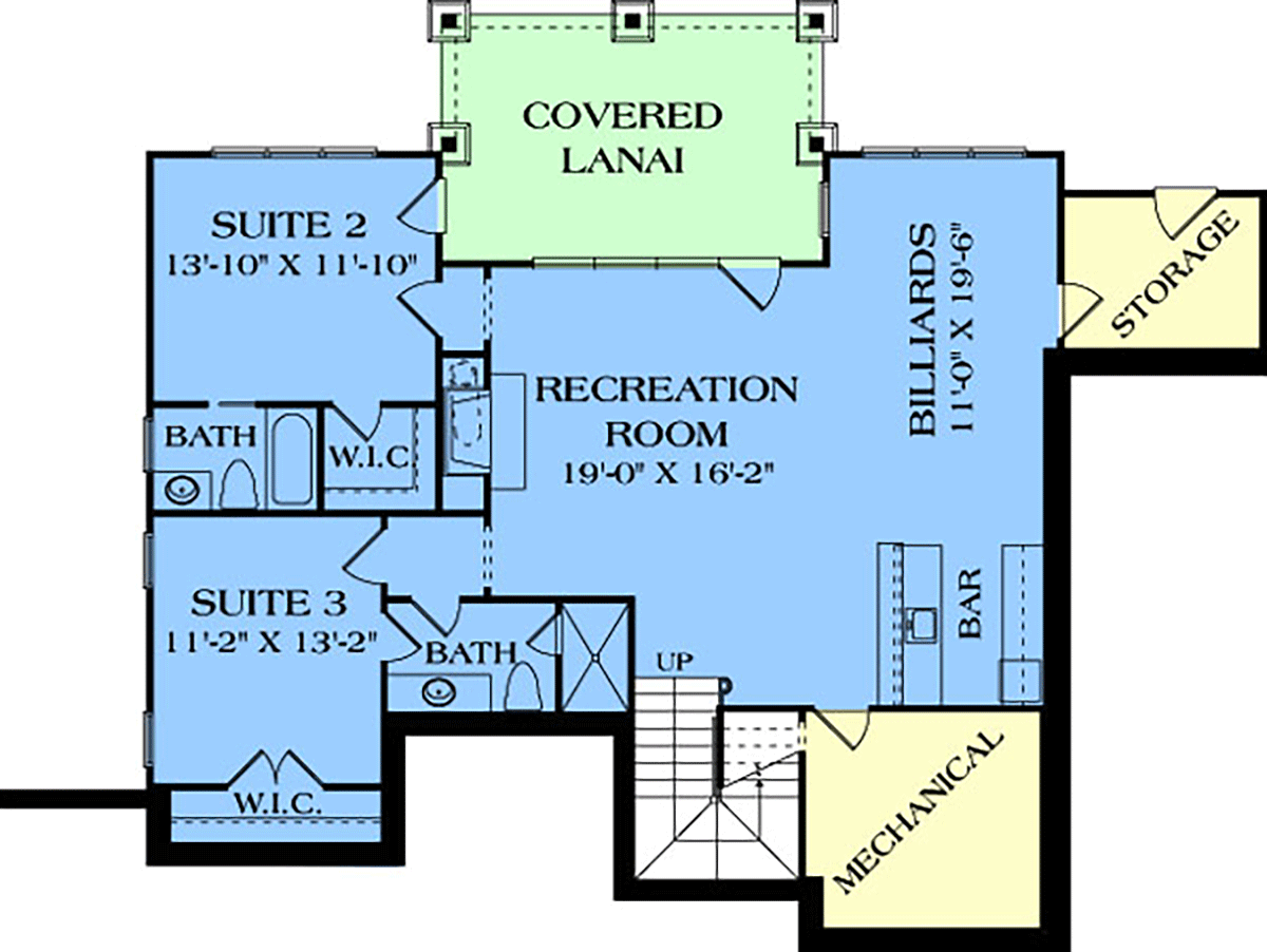 Lower Floor Plan of Cottage   Craftsman   Hillside   House Plan 97044