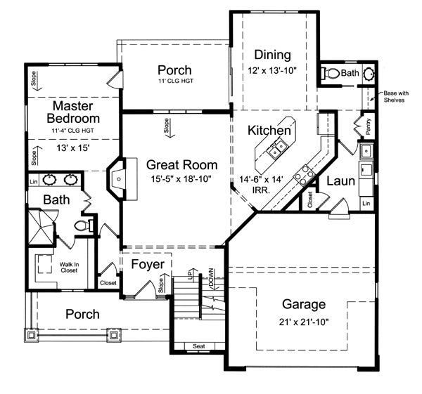 First Floor Plan of Craftsman   House Plan 98633